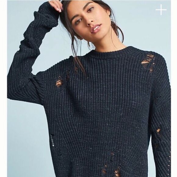 AG Adriano Goldschmied Finn Crewneck Tattered Knit Sweater Distressed - Picture 3 of 13